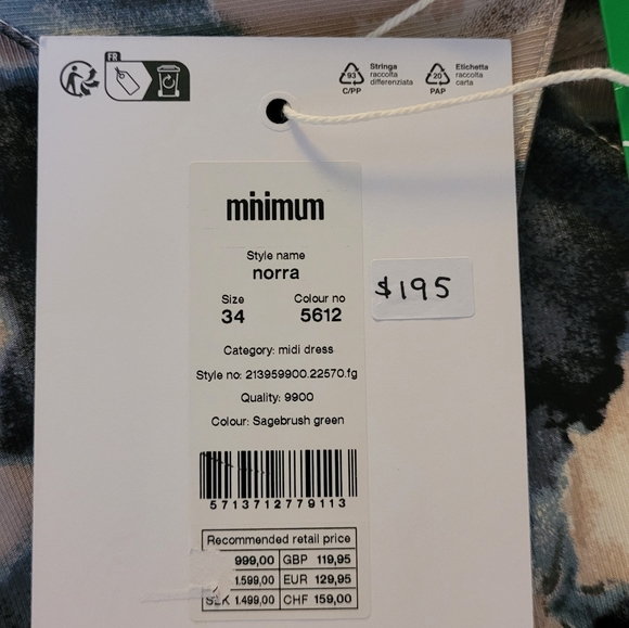 Minimum Sagebrush Green Midi Dress Size 34 - Picture 6 of 7